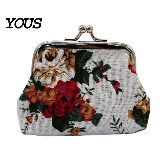 Durable Coin Holder Floral Canvas Small Purse for Women, Vintage Kiss-lock Pastoral Ethnic Style Bag Change Wallet, Mini Cash Pouch Credit Card,
