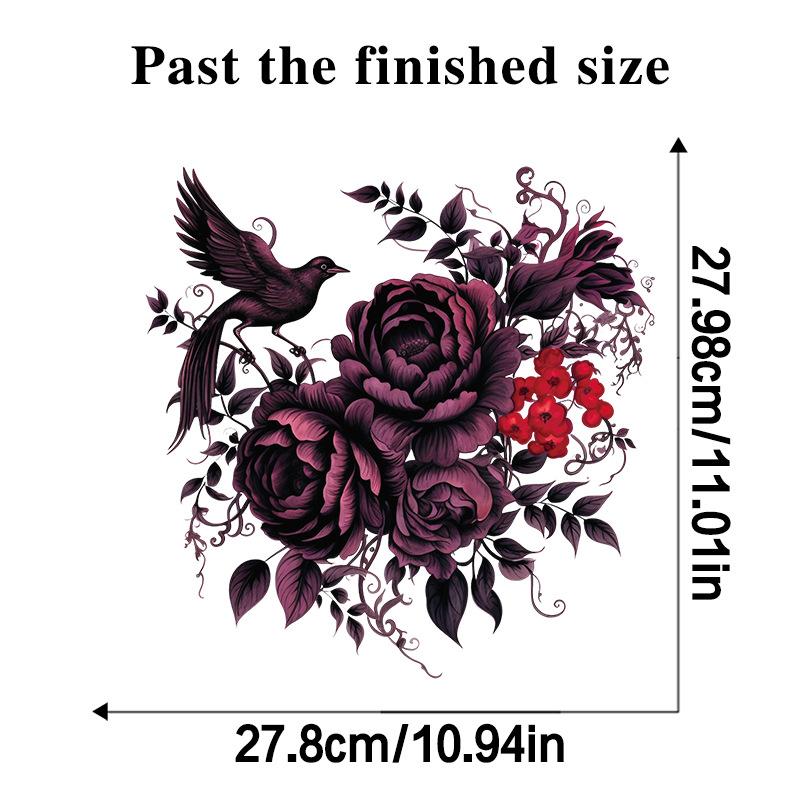 Purple Black Peony Flower Bird Wall Sticker Self Adhesive Removable Decal for Bedroom Living Room Home Decor Vinyl Art Mural
