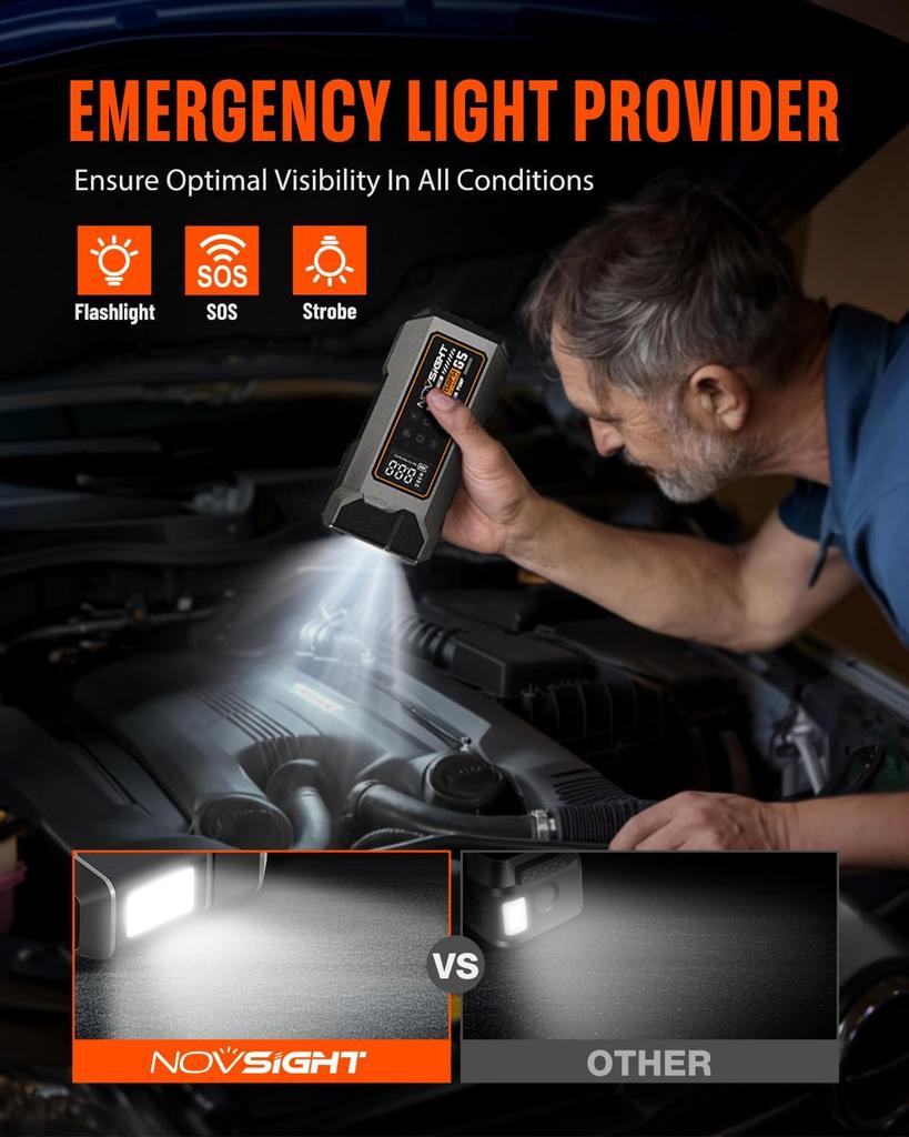 6000A 13-in-1 Portable Jump Starter with Air Compressor, 12V Power Pack for Gas/Diesel Cars, 150PSI Tire Inflator
