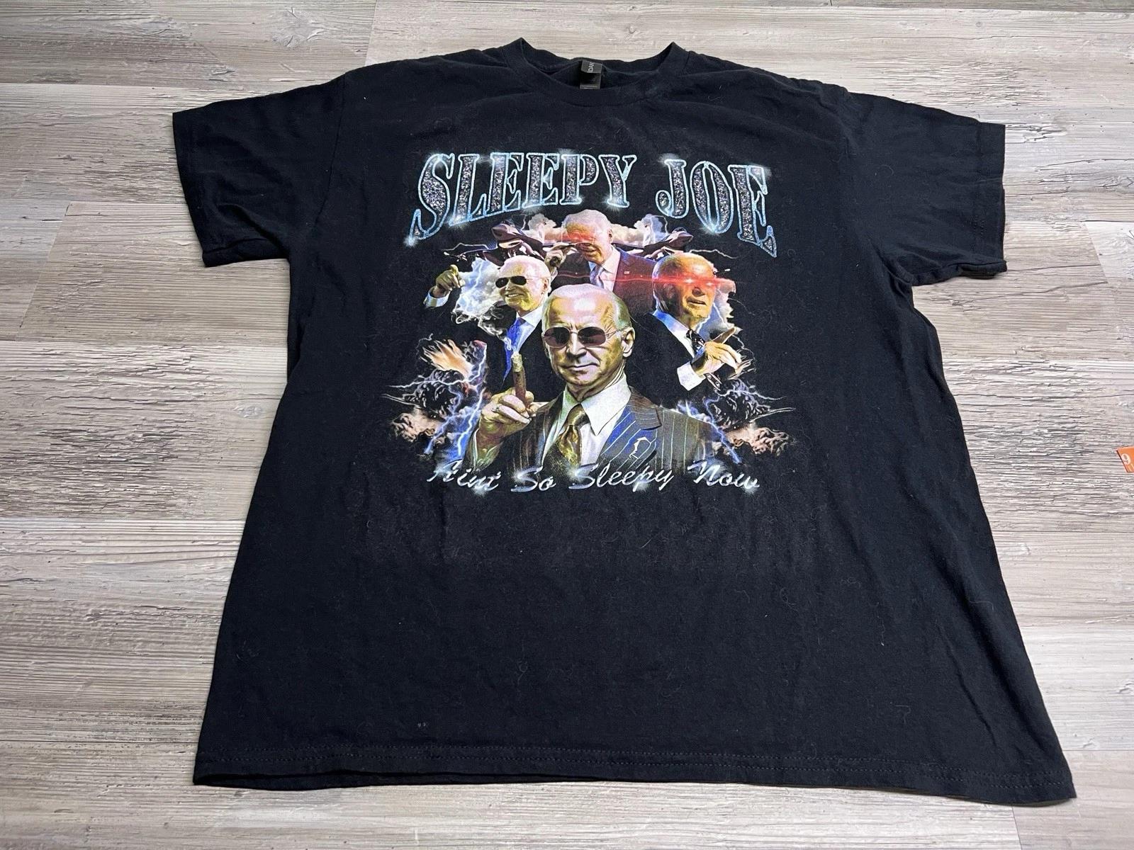 Funny Joe Biden T-Shirt Sleepy Joe Aint So Sleepy Laser Eyes Political Comedy L 3XL
