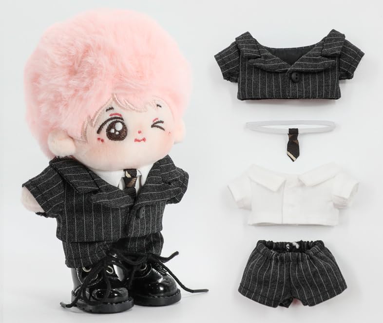 בגדי קטיפה AXLUCE - חליפה, חולצה, עניבה בגודל 10 ס"מ - צעצוע קטיפה - בגדים - בובה (אפור פחם)