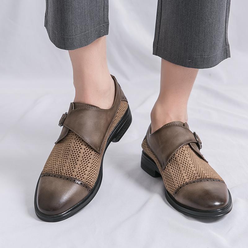 Men Monks Grey Derby Wedding Dress Summer Pointed Toe Elevator Shoes Tuxedo Prom Blazers Shoes Plus Size