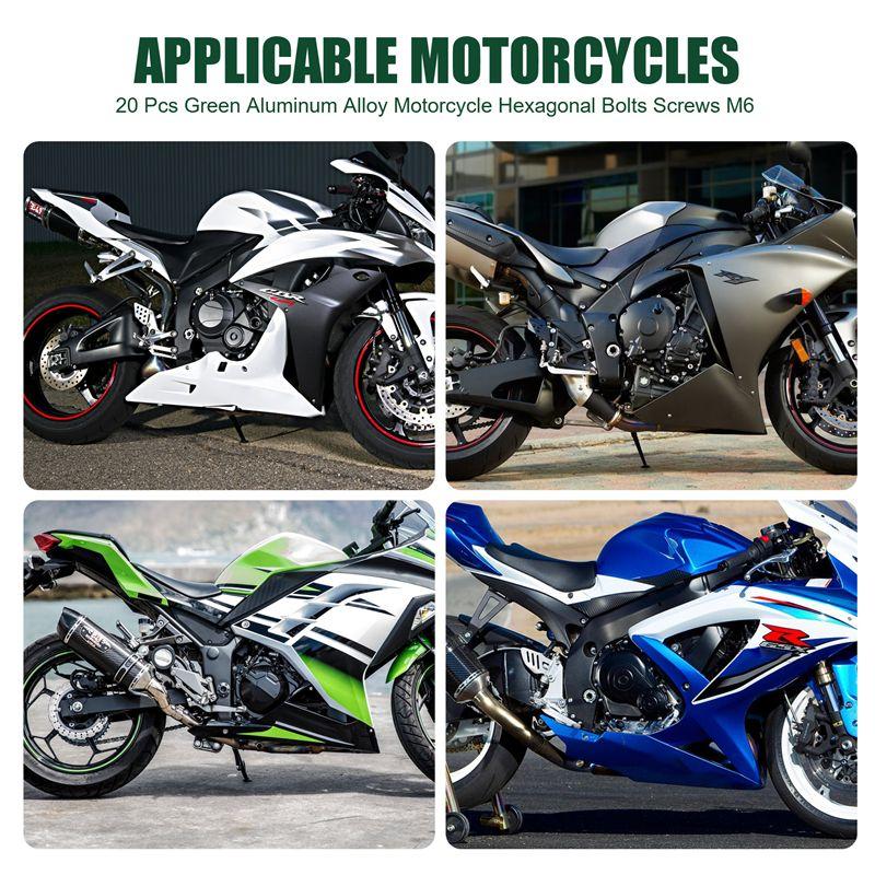 Feb.20 Pcs Green Aluminum Alloy Motorcycle Hexagonal Bolts Screws M6