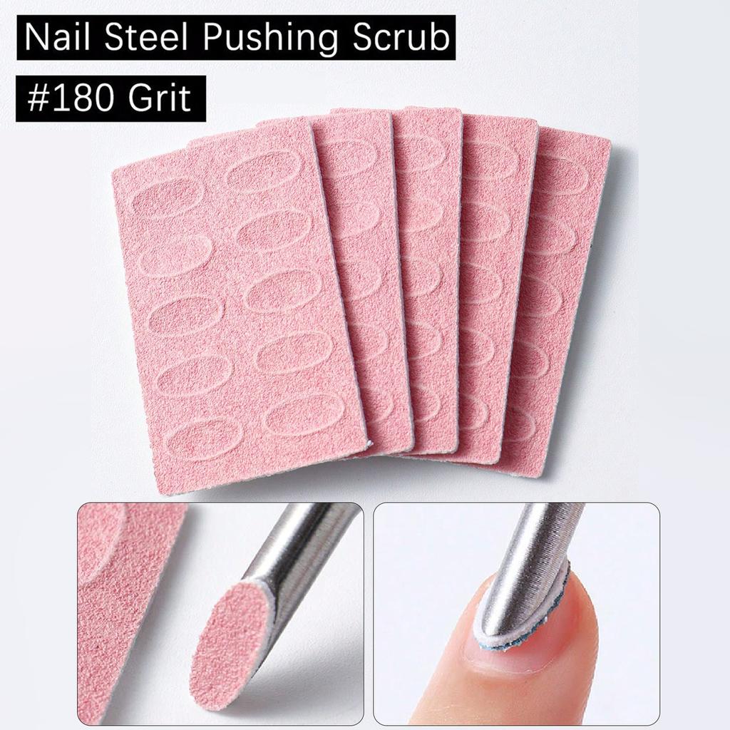 Pink Sanding Slice Russian Steel Push Set 180# Grit Sheet Beveled Steel Pusher Replace Self-Adhesive Sand Flak Manicure Tool