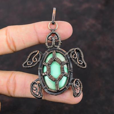 Pendentif en variscite Pendentif enveloppé de fil de cuivre Pendentif tortue fait à la main Bijoux en cuivre variscite Magnifique pendentif en pierre précieuse Cadeau pour mère