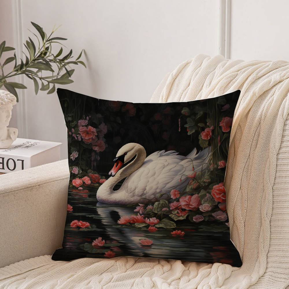 Elegant Swan Floral Pillow Case Home Decor Throw For Sofa Bed Car Room Decor Gift Idea