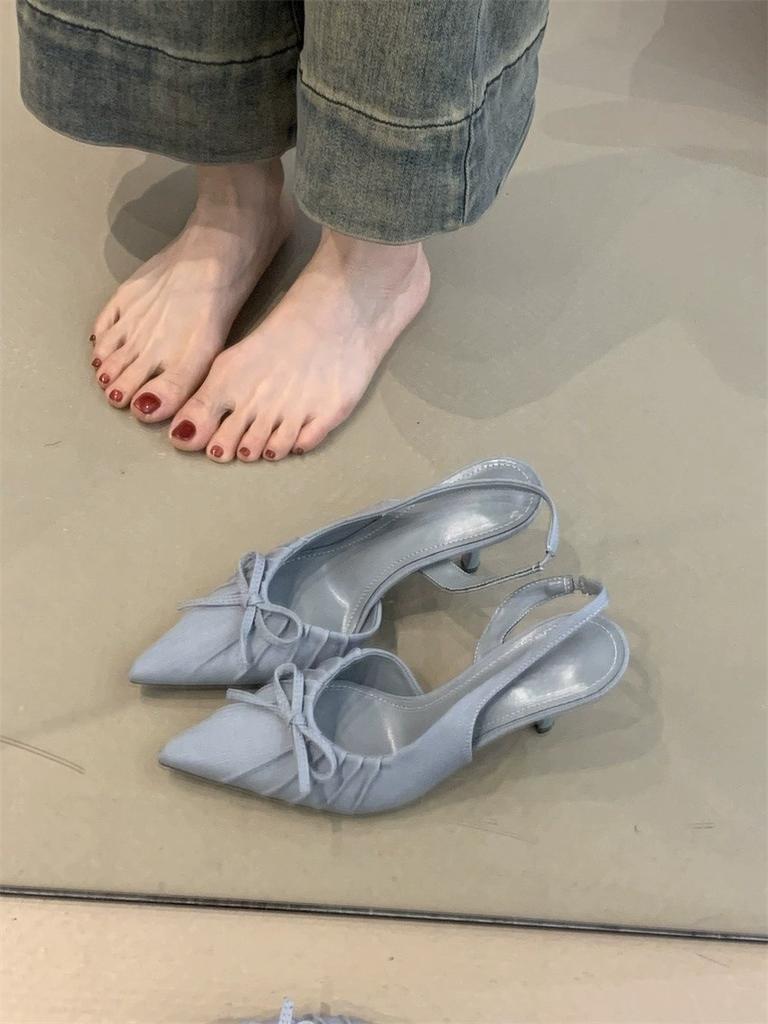 Niche temperament socialite Baotou high-heeled sandals women 2025 new pointed pleated shallow single shoes women