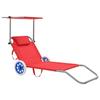 VidaXL Folding Chaise Lounge with Canopy and Wheels Steel Red