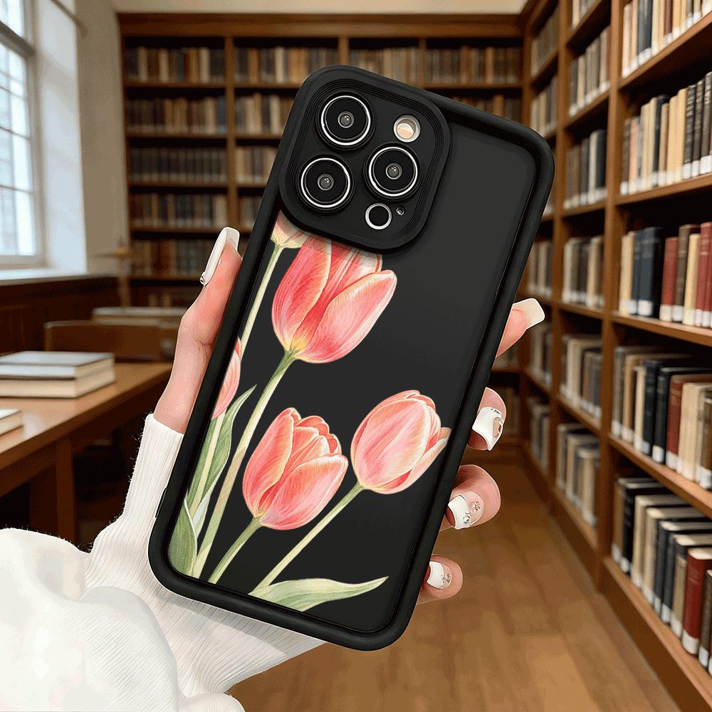 Pink Tulips Watercolor Soft TPU Phone Case for iPhone 17 16 15 14 13 12 11 Pro Max Plus Shockproof Anti-Slip Cover