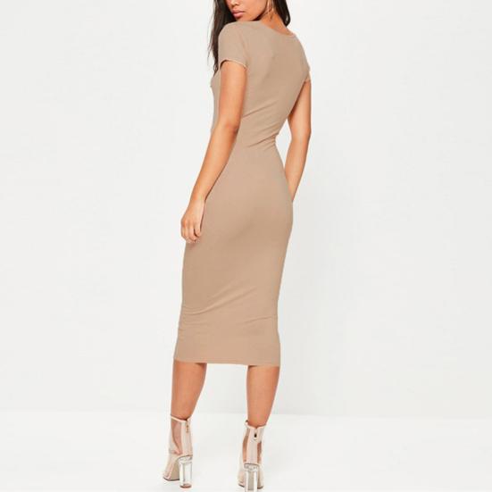 Módní dámské ležérní slim dlouhé tužkové šaty jednobarevné s krátkým rukávem a kulatým výstřihem