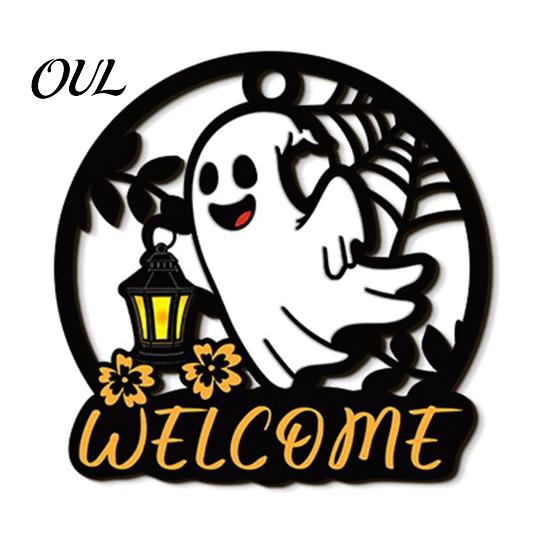Autumn Seasonal Welcome Decor Halloween Ghost Pumpkin Round Wooden Door Hanger, Wall Plaque Handmade Holiday Gifts for Friends with Rope, Hanging