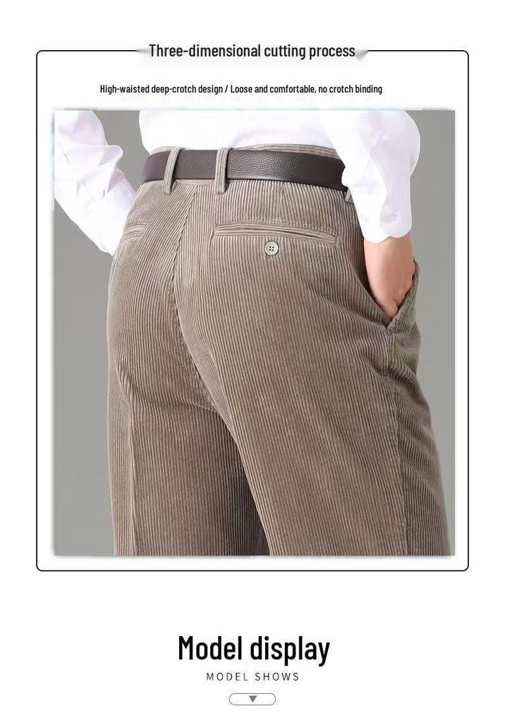 Men’s Wide-Leg Corduroy Pants: Winter-Ready, Pure Cotton, Double Pleat, Loose Fit for Middle-Aged & Seniors, Plus Size Available.