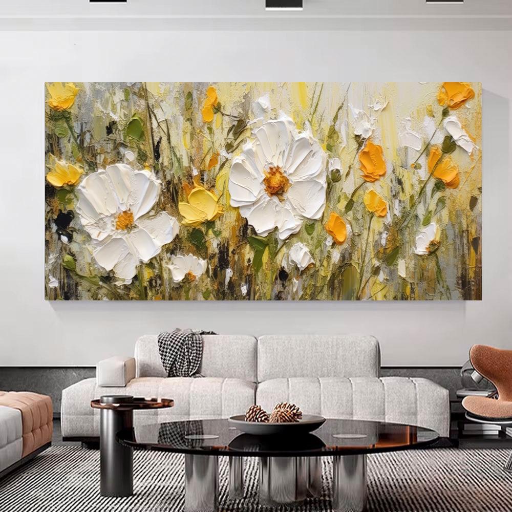 Canvas Painting Abstract Canvas Art Print Elegant Cream Flora Perfect for Living Room Decor, Wall Art Sofa Background