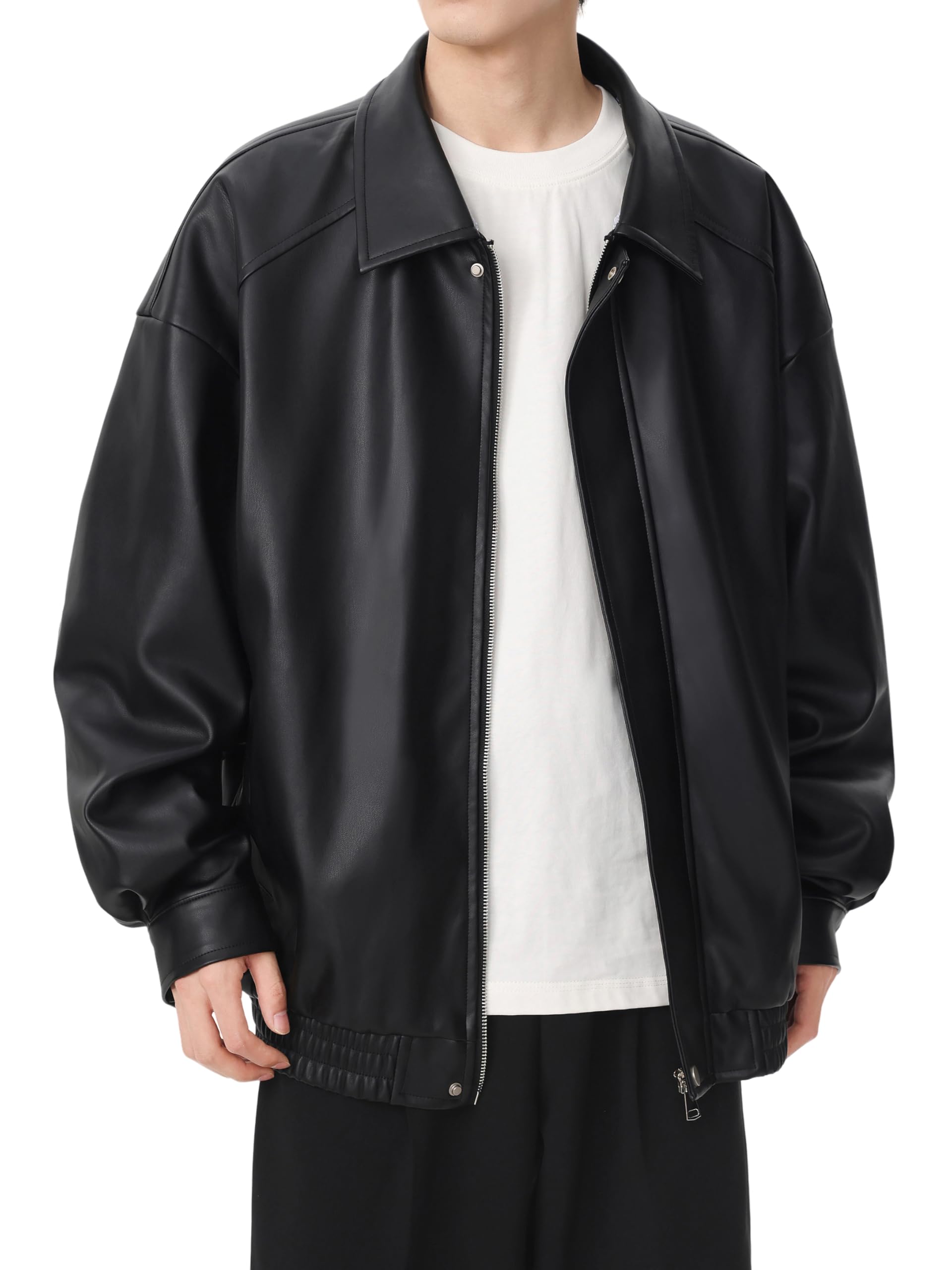 

Casual motorcycle leather leather with long body for SEW403 [East Rain] jacket, jacket, jacket, jumper, pockets, sleeves, covering, cool, sturdy, чорний