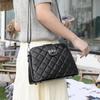Genuine leather women's bag, new trendy embroidery thread rhombus shoulder messenger bag, first-layer cowhide bucket bag