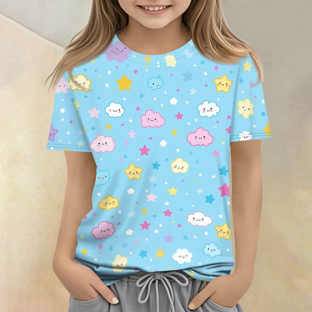 Kinder bedrucktes Rundhals Kurzarm Freizeit-T-Shirt