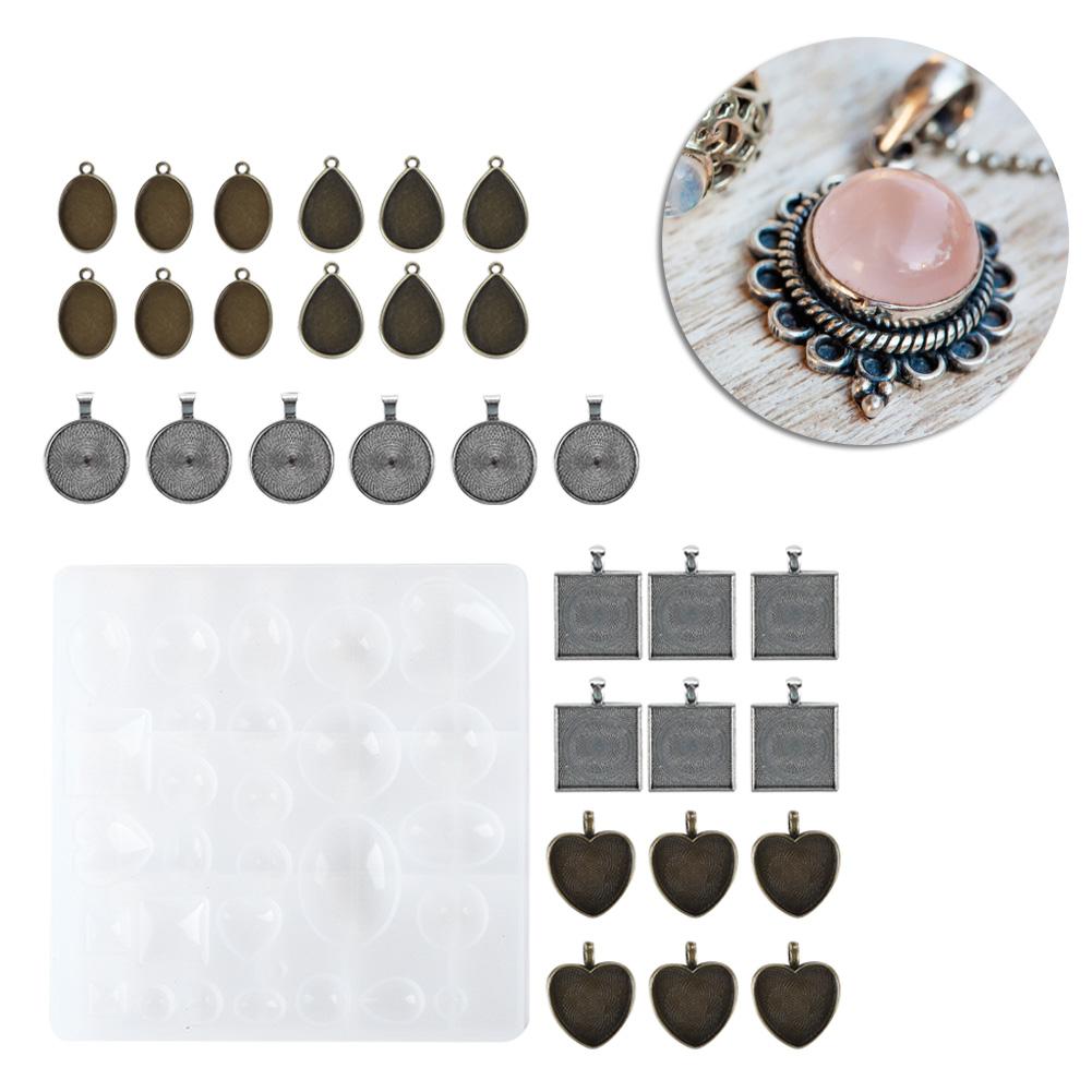 Alloy Round Oval Pendant Base Tray Silicone Mode Pendant Jewelry DIY Tool Set BH201863