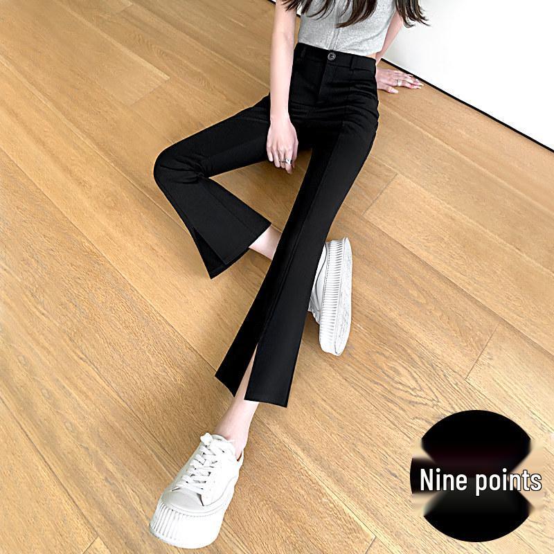 

Women s Black High-Waisted Slimming Micro-Flare Pants with Slit - Summer 2025 Collection M suitable for 95-105 jin