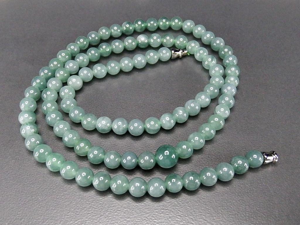 [Ishimachi] Dark Jadeite Necklace, Approx. 6mm Beads, Approx. 60cm Length, Natural Stone, Genuine Jadeite, Five Virtues Amulet