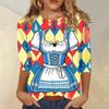 Women Casual Three Quarter Sleeve Oktoberfest Print Round Neck Shirt Lightweight Pullover Top for Daily Wear