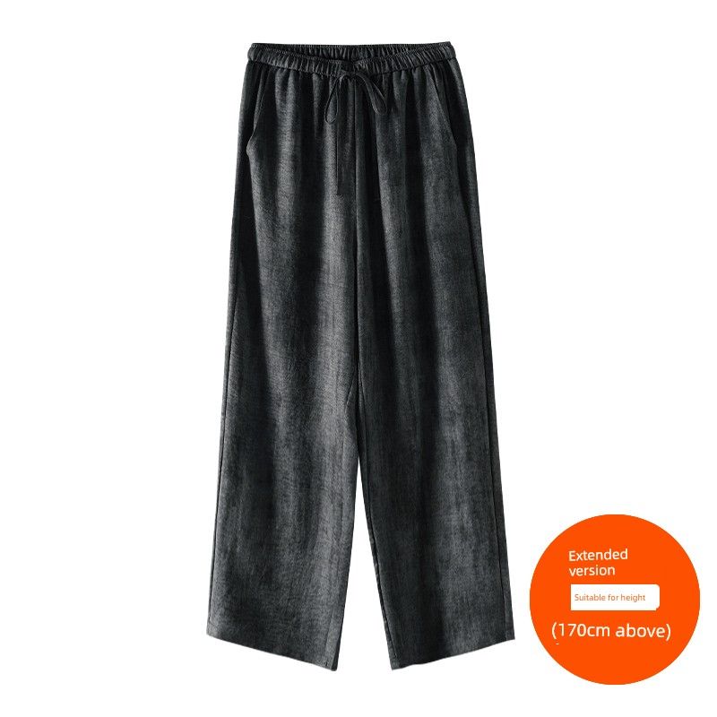 

Plus size women clothing [Ink Painting Tie-dye Dirty Pants] Three Pants Length Chubby Girl Summer Drape High Waist Straight Wide Leg Pants Dark gray (above 170cm) 4XL