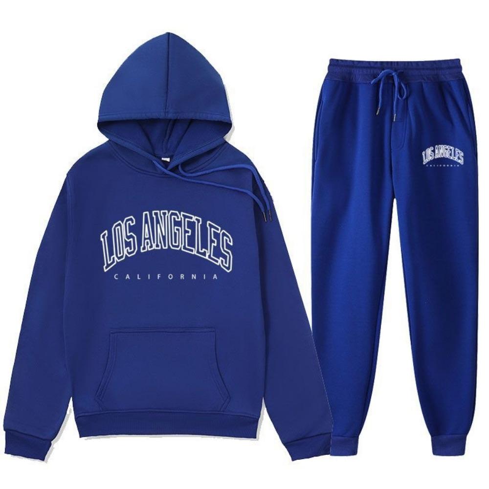 2024 Letter Printed Same Color Long Pants Set, Suitable for Autumn and Winter Men, Comfortable Hooded Sweatshirt