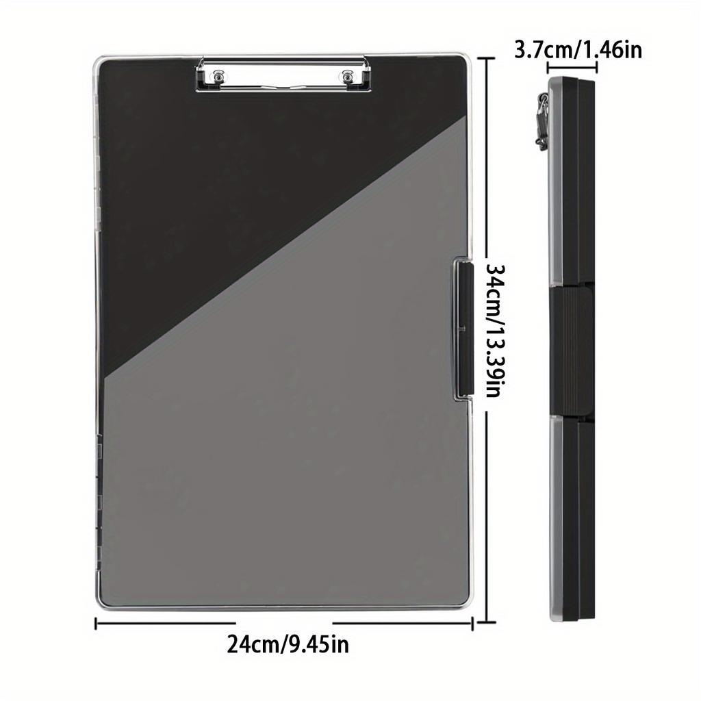 1 Pc Black, Clipboard with Storage, with 2 Storage Boxes, Heavy Duty Clear Visible Top Panel To Store Clipboard, Side Opening