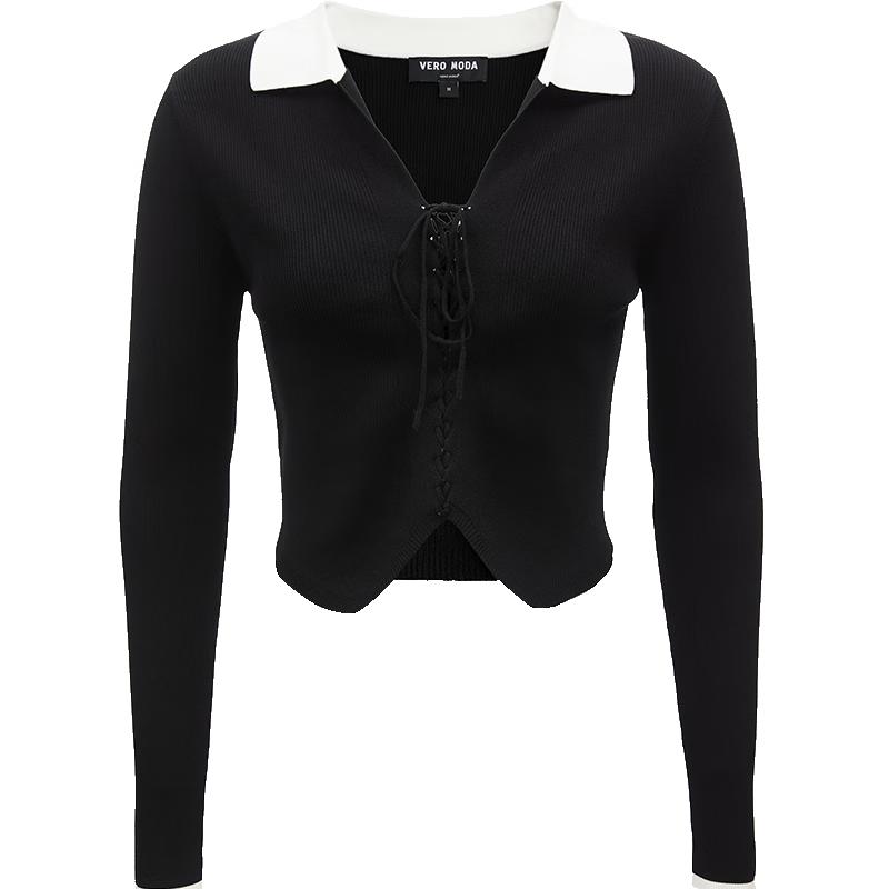 

VEROMODA Women s Colorblock Lapel Tie-Up Knit Top S