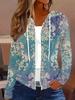 Frühlings- und Herbststile lässiger Stil Blaues florales Damastmuster Print Damen Freizeitjacke