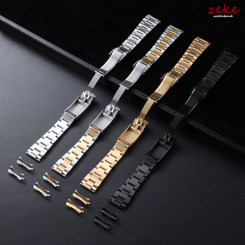 Luxury Curved Flat End Watch Strap 20mm 21mm 22mm Solid Stainless Steel Bracelet for Rolex for Oyster Metal Folidng Buckle Band