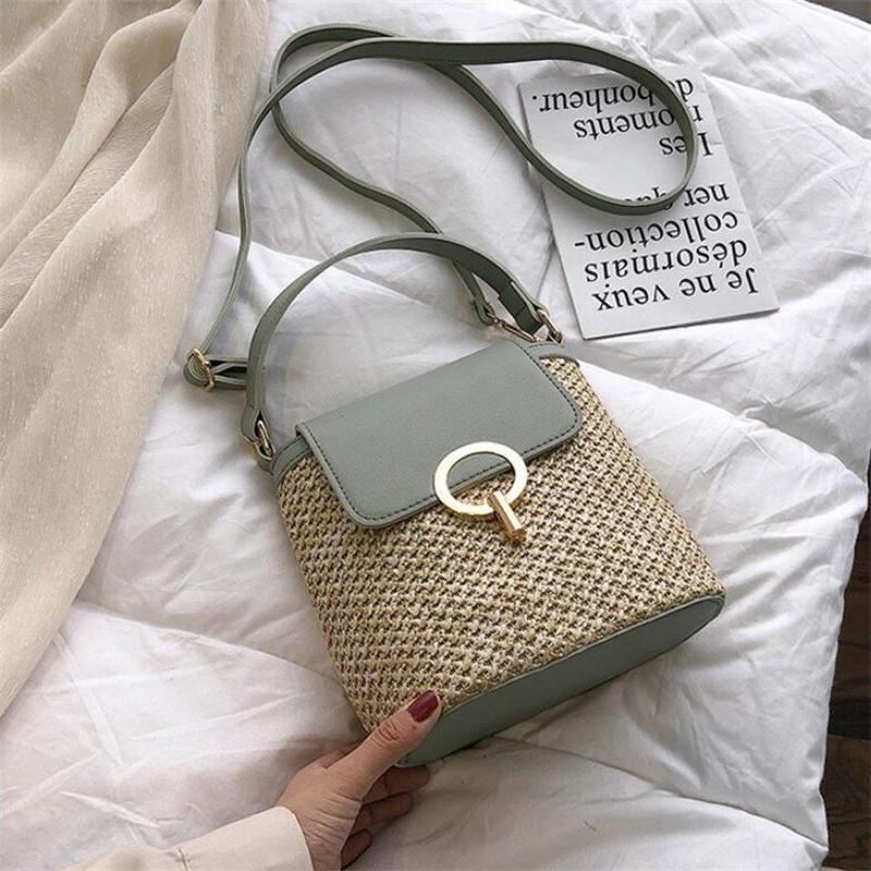 Yogodlns Casual Chains Stro Emmer Zakken Vrouwen Zomer Messenger Bag Rotan Zakken Strand Dame Reizen Portemonnees en Handtassen Schoudertas