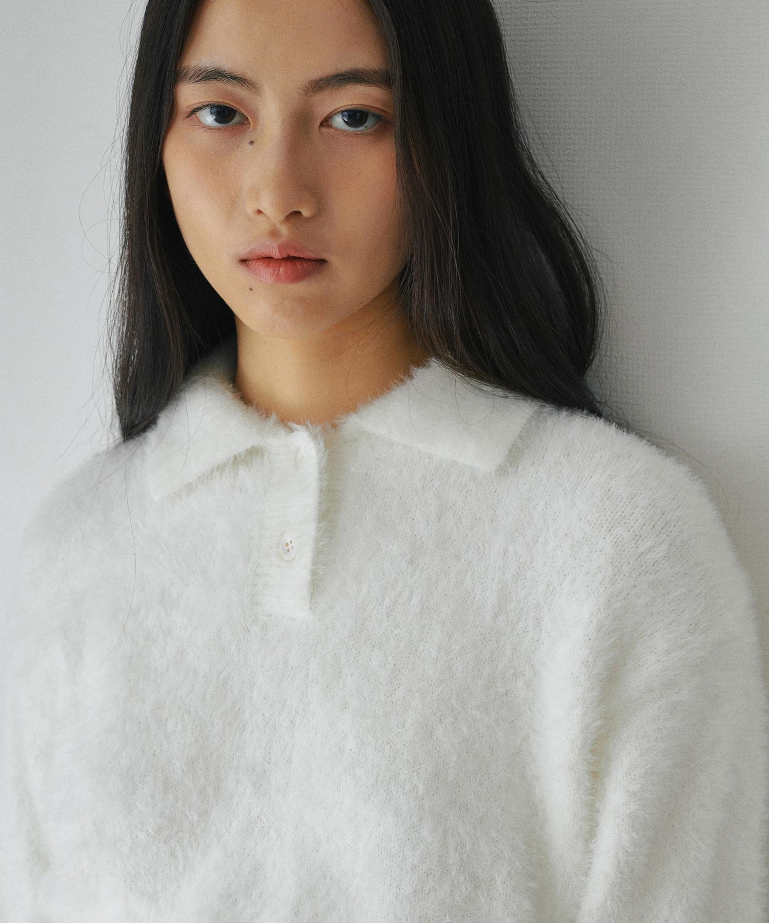 Belloel Crop Hairy Collar Knit Ivory