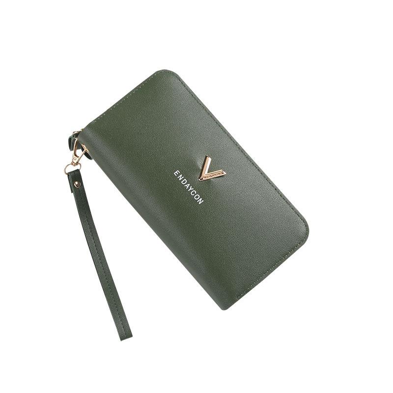Новый кошелек женский длинный женский клатч двойная молния большая вместимость кошелек для мелочи многоцелевой сумка для мобильного телефона кардхолдер женский зелёный