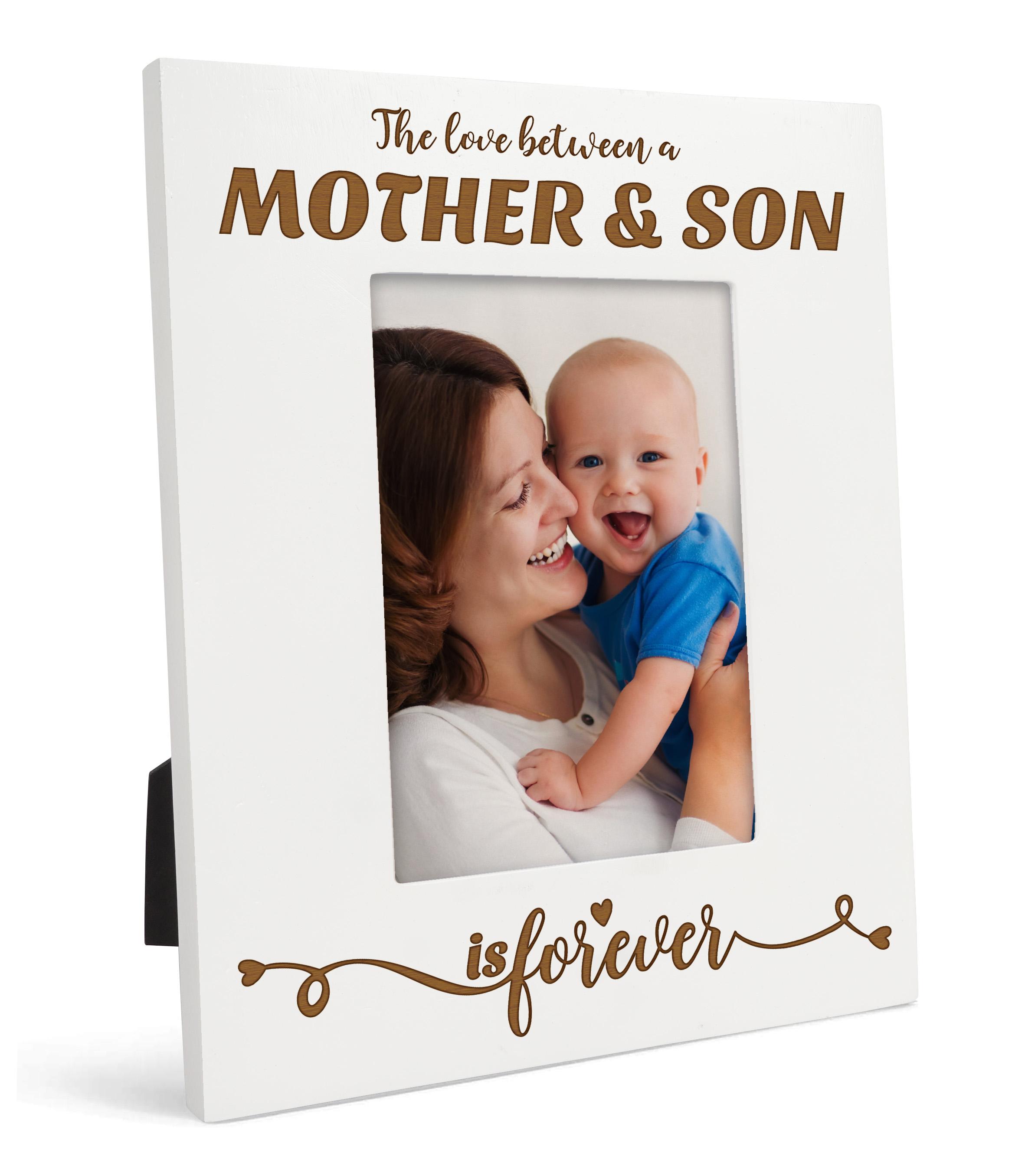 

Любий сувенір, зроблений з любов ю Гравірована настільна фоторамка Дерев яна Цитати про любов між матір ю та сином назавжди Біла фоторамка 4x6 Inches Vertical білий