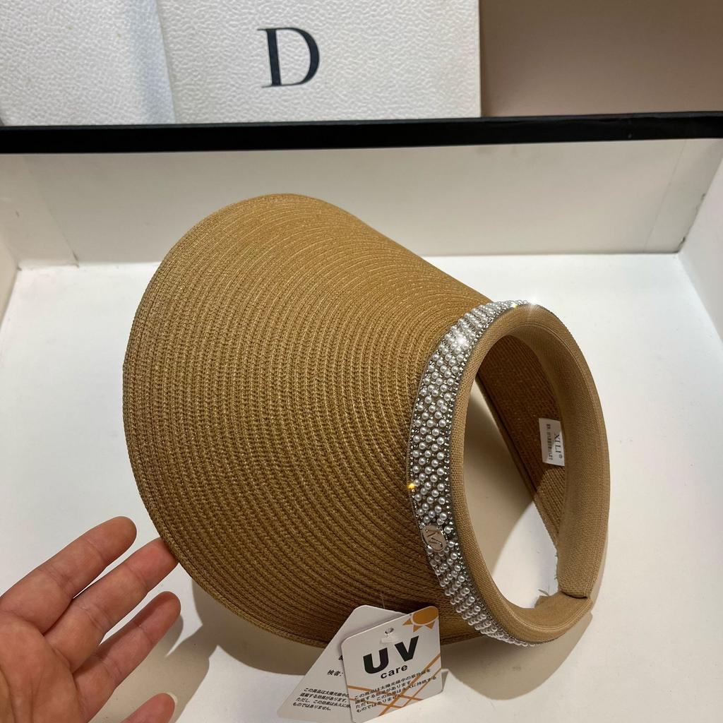 Summer Taiwan PP Sunshade Empty Top Hat Outdoor Travel Light Sunscreen Versatile Sun Hat Pearl Diamond Straw Hat