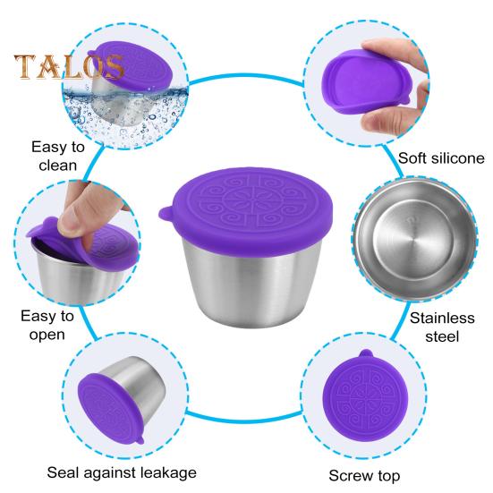 1/6Pcs Dipping Cup Stainless Steel Sauce Cup with Leakproof Lid 70ml Reusable Condiment Container for Lunch Boxes Picnics