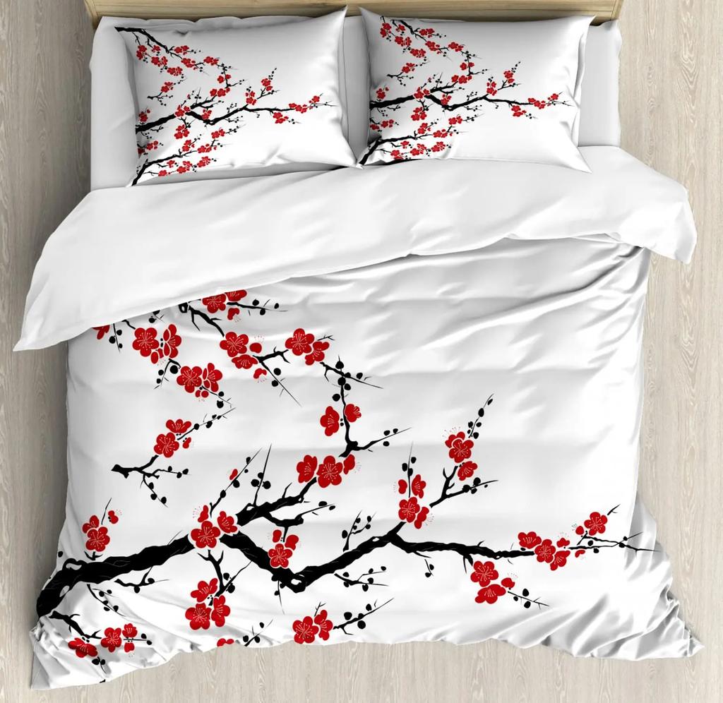 Japanese Duvet Cover SetGirl In Traditional Dress and Cultural Patterns Antique Eastern Collage Bedding Sets FullBrown Cream