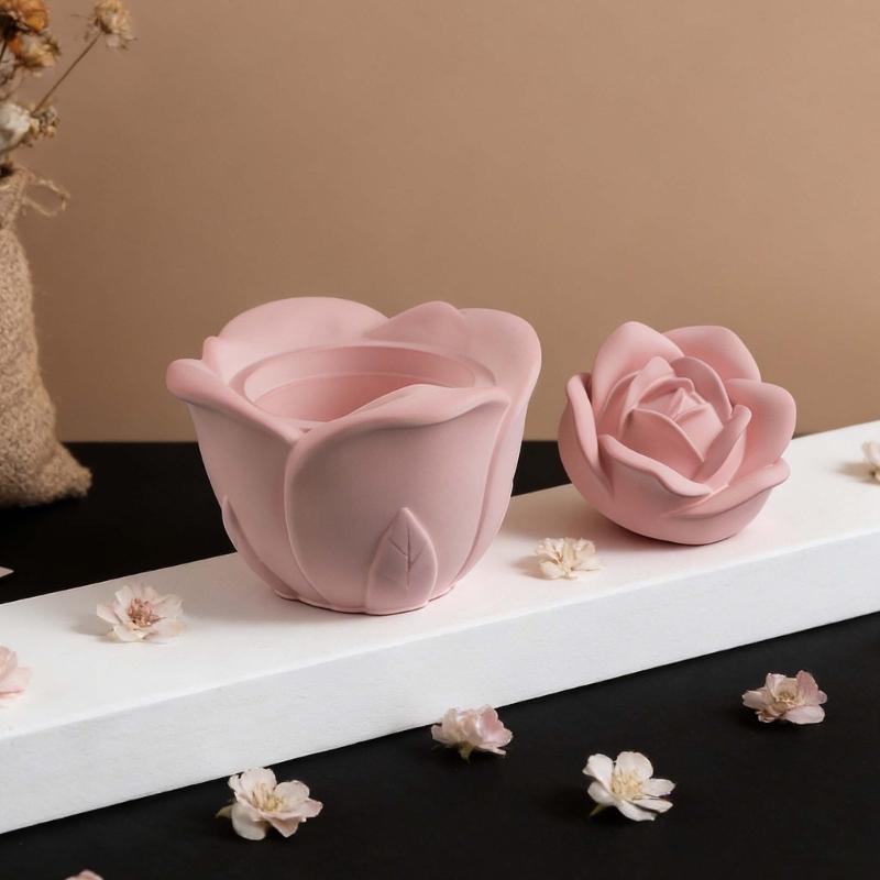 Rose Flower Embossed Resin Jar Molds Candle Cup Silicone Mould with Lid for Making Candle Container Holiday Decoration