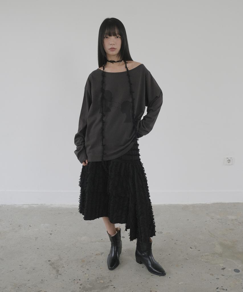 Mosyupamosyu Twin One-Shoulder T-Shirt [Charcoal]