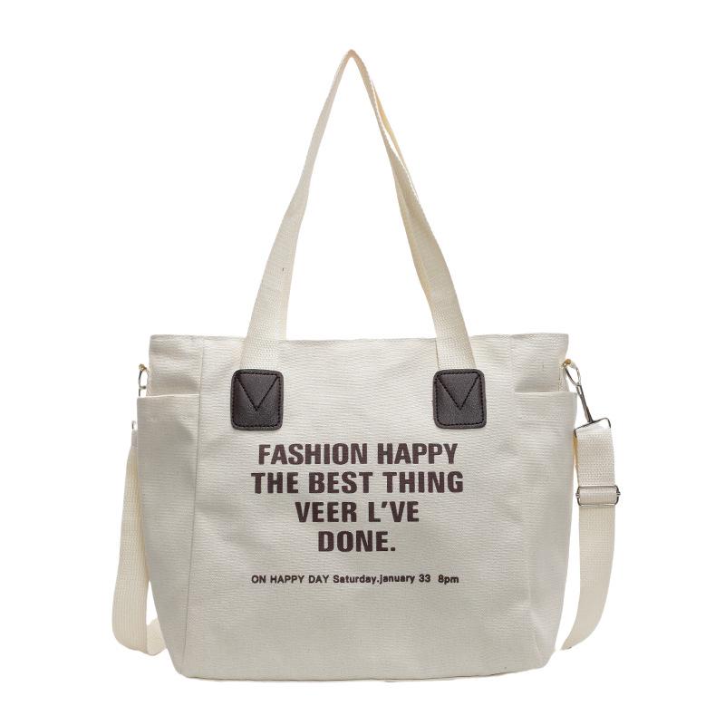 2024 Retro Large Canvas Tote Bag - Unisex, European/American Style, Perfect for College Students