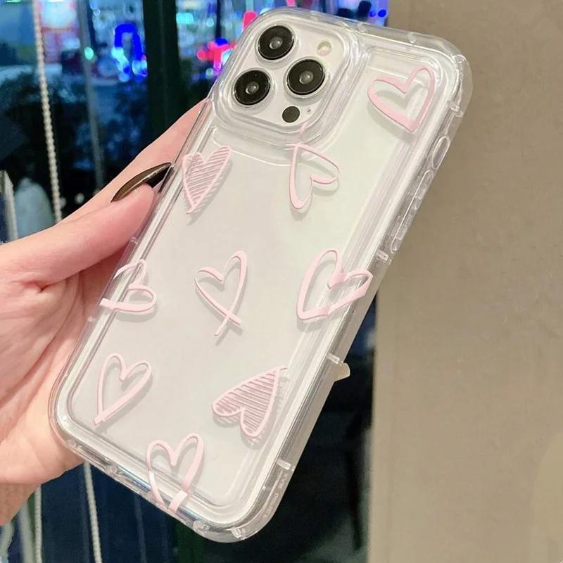 Heart Pink Clear Tpu Air Cushion Shockproof Phone Case For  POCO X6 X3 X5 Mi 14 13T 12T 11T 13 12 Pro 11 Lite 5G NE Cover