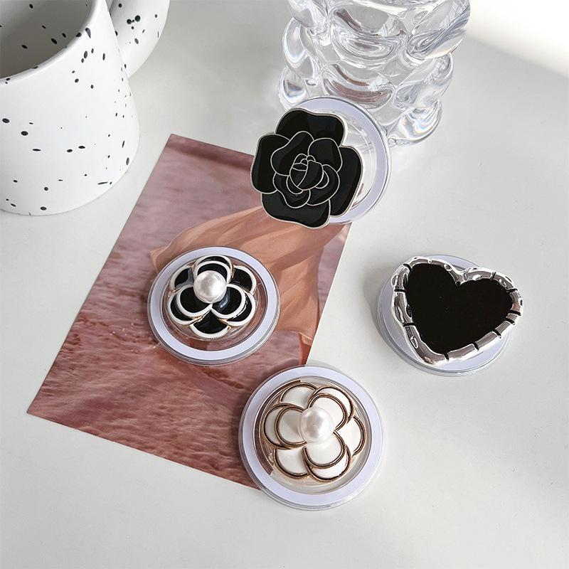 Magnetic Camellia Mobile Phone Airbag Bracket Electroplating Metal Love Pearl Advanced Sense Desktop Watching Drama Chasing Bracket