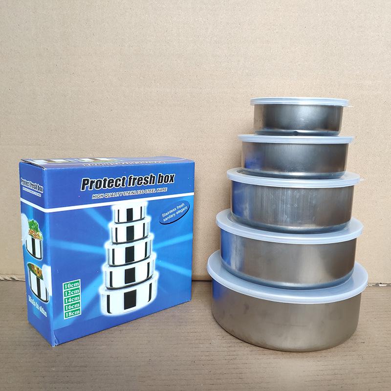 Набор круглых контейнеров для хранения из нержавеющей стали с магнитными крышками - Набор из 5 контейнеров для сохранения свежести