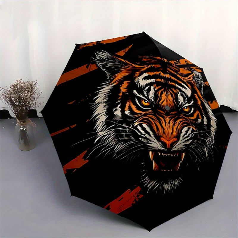 1pc Orange Stripes Tiger Cartoon Umbrella, Portable 3-Fold Compact Umbrella, Suitable for Camping, Hiking and Travel, Ideal Easter Birthday Gift
