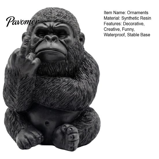 Wasserdichte Harz-Tierfigur Lustiger Mittelfinger Gorilla-Statue, Sitzende Schimpansenfigur, Miniatur-Geste Verspielte Gaming-Setup-Dekoration