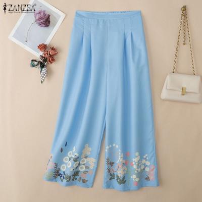 Women Casual Back Elastic Waist Loose Floral Print Pants