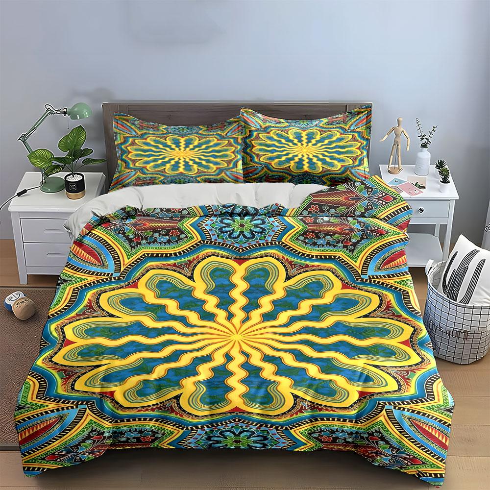 Yellow floral mandala pattern. Bedding sets Duvet cover sets Duvet covers Pillowcases(1 * Duvet Cover 2 * Pillowcases without duvet insert)
