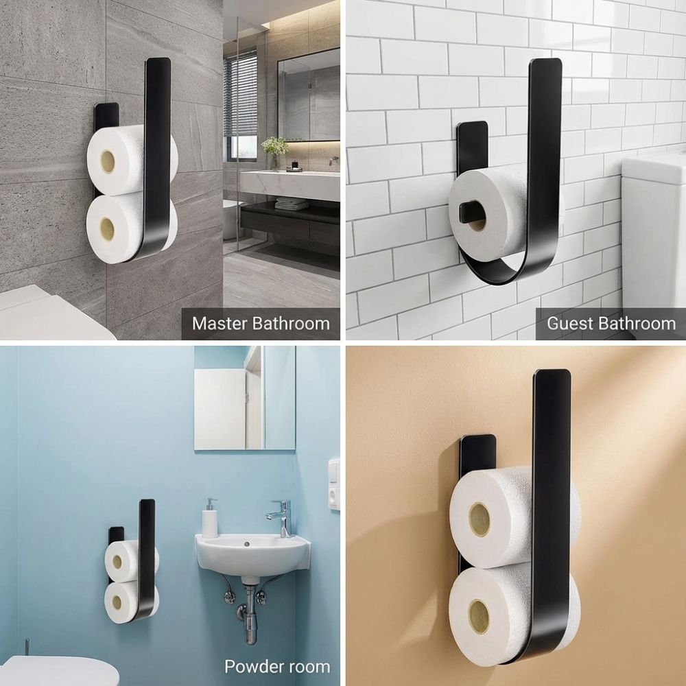 Wall-Mounted Toilet Paper Holder U Shaped Iron Toilet Roll Organizer Space-Saving Self-adhesive Towel Rack Toilet Area