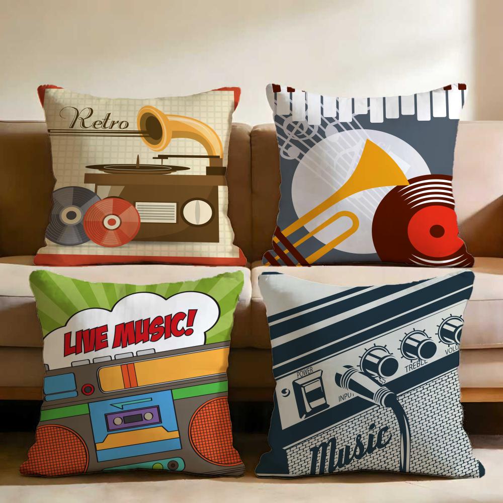 Retro Speaker Piano Rock Cushion Cover Multi-Scene Pillow Cover for Home & Car - Reversible, Soft & Durable for Daily Use