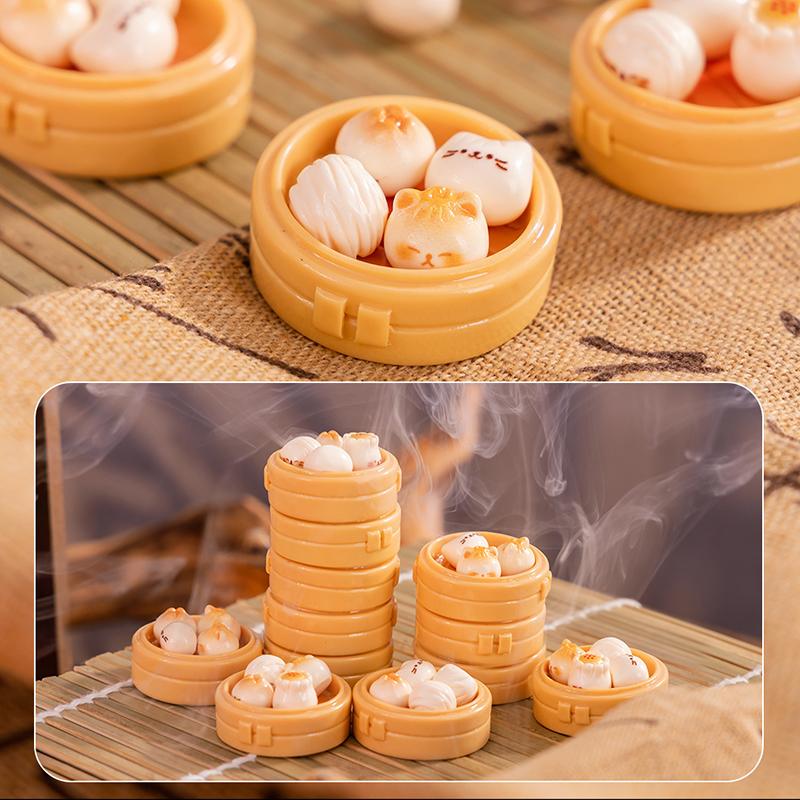 1Set Dollhouse Miniature Steamer Ornaments Mini Food Toys + Imitation Steamed Buns Decoration Kitchen Accessories